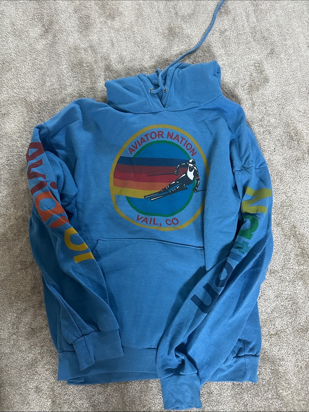 Rare Aviator Nation Blue Pullover Sweatshirt with Vail Ski Graphic